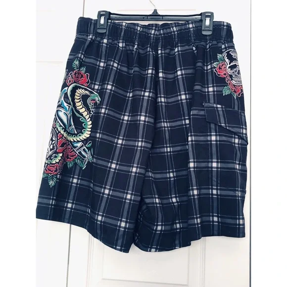 Joe Boxer Mens Plaid Blue Swim Trunks with Colorful Designs - Picture 4 of 7